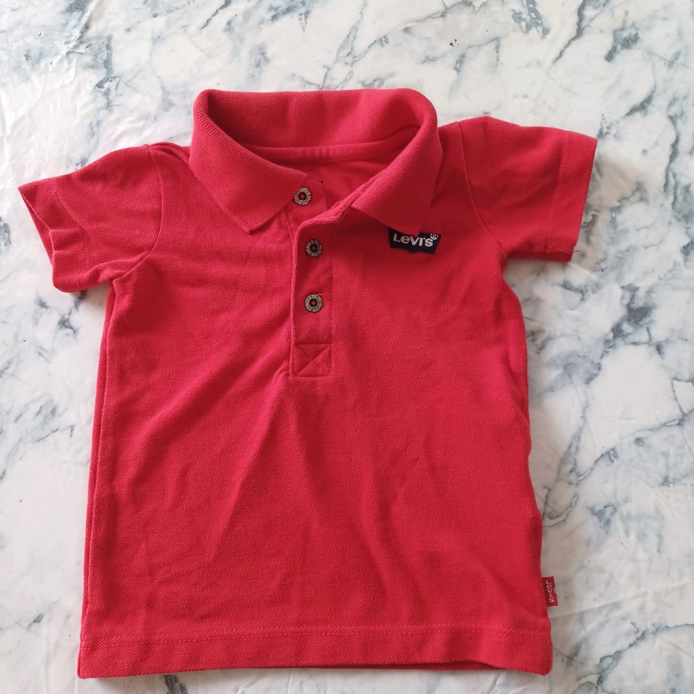 Levi's Polo Shirt Boys 12M Red Short Sleeve Cotton Logo Patch Piqué Top Preppy